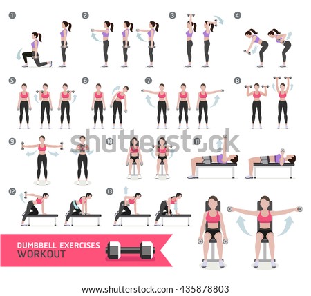 Woman dumbbell workout fitness and exercises. Vector Illustration.