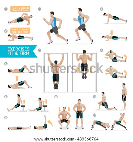 Man workout fitness, aerobic and exercises. Vector Illustration.