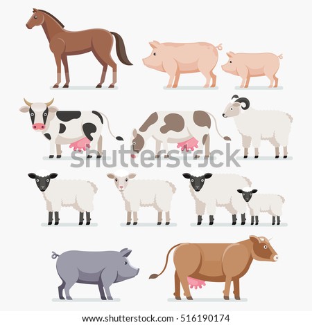 Animal farm set. The horse pig cow goat and sheep. Vector illustration flat design.