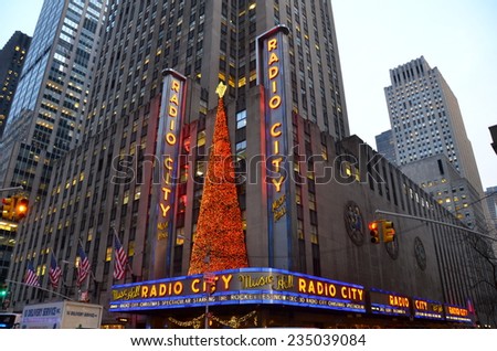 NEW YORK CITY - DECEMBER 17, 2013: Radio City Music Hall in Rockefeller Center as seen on December 17, 2013, New York City, USA.
