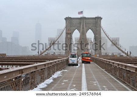 New York City - January 26, 2015: Brooklyn Bridge in the winter, New York City, USA.