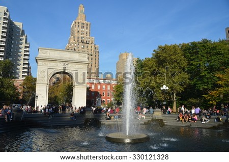 NEW YORK CITY - October 21, 2015: Washington Square Park in Manhattan, NYC, USA.