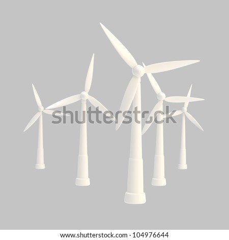 Wind power stations symbolic white and glossy isolated on gray