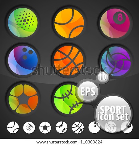 Set of eight ball sport shaped icon emblem colorful stickers, eps10 vector
