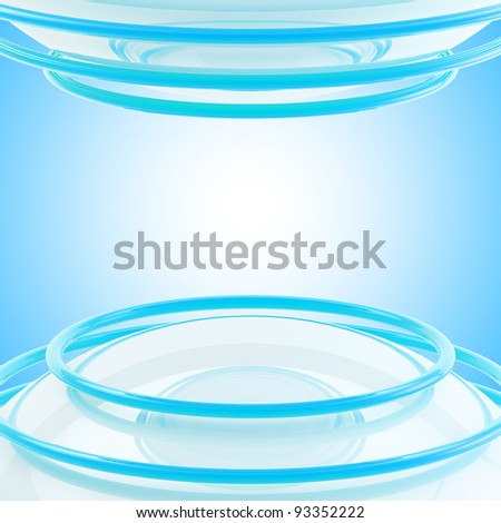 Abstract blue and white sphere and rings light background