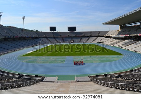 BARCELONA, SPAIN - SEPTEMBER 7: Olympic Stadium Lluis Companys in Barcelona, Spain on September 7, 2011. This stadium hosted the 1992 Summer Olympic Games.