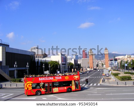 BARCELONA, SPAIN - OCTOBER 20: Tourist bus in Barcelona, Spain on October 20, 2010. Barcelona City Tour is a new official touristic bus service that shows the city with an audio guide.
