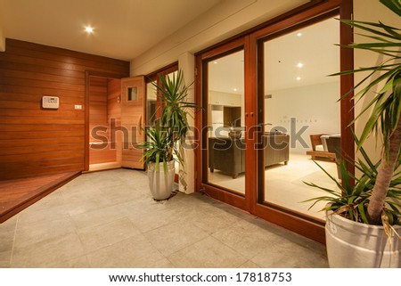 Entry to the sauna of a luxury home
