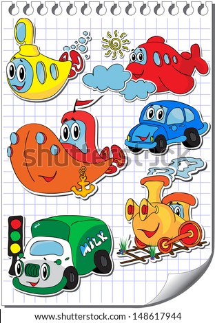 Vector set of funny and kind cartoon transport Vector set of funny and kind cartoon transport