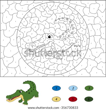 Color by number educational game for kids. Funny cartoon crocodile. illustration for schoolchild and preschool