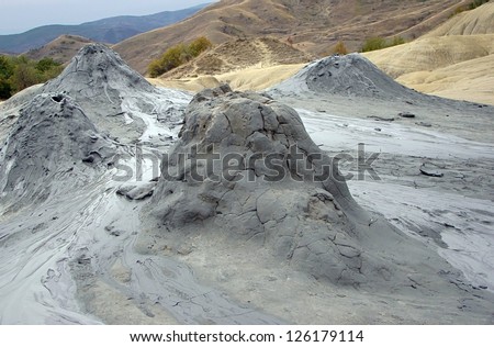 Mud volcanoes wide landscape - strange geological phenomenon