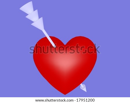 Big red heart pierced by steel arrow