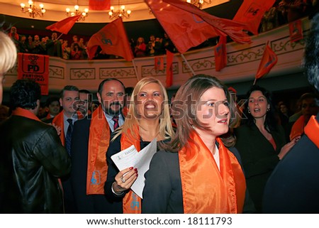 BURCHAREST - JUNE 15: Elena Udrea, member of the Romanian Democratic Party, former president counselor and a controversial figure in Romanian politics, attending a rally in Bucharest, June 15th 2008