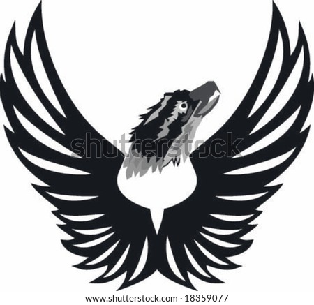 stock vector : Black and white eagle head with spread wings