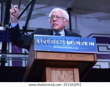 DECEMBER 13, 2015-MOUNT VERNON, IOWA Bernie Sanders speaks at rally at Cornell College