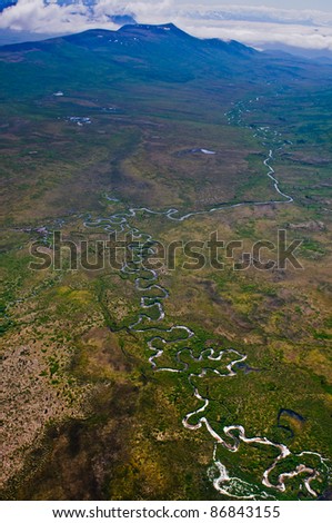 Windy River Aerial view in Alaska