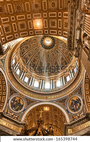 VATICAN - APRIL  25:  Inside view of the dome of St. Peter\'s Basilica on April 25, 2012 in Rome,  Italy. St. Peter\'s Basilica one of the largest Christian church in world.