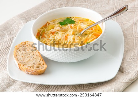 Bowl of chicken noodle soup