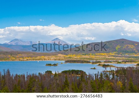 Serene view of lake  and mountains landscape in Colorado, USA