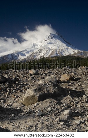 Mt. Hood with the rocks in the foreground