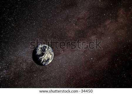 Photo illustration of the Earth against the backdrop of an arm of the Milky Way galaxy.