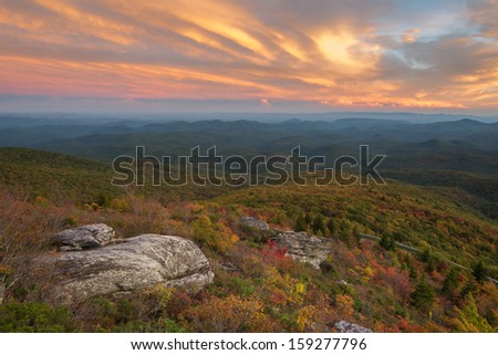 Blue Ridge Mountains sunset at the Rough Ridge Overlook off the Blue Ridge Parkway near Blowing Rock North Carolina