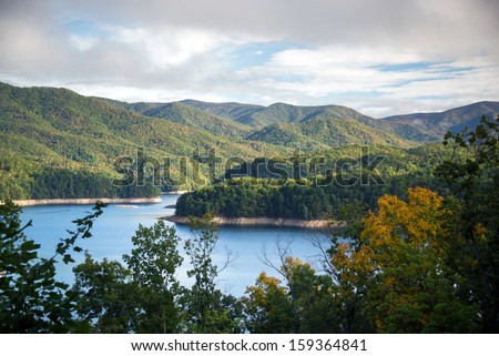 Panoramic view of Lake Fontana in western North Carolina in the Great Smoky Mountains