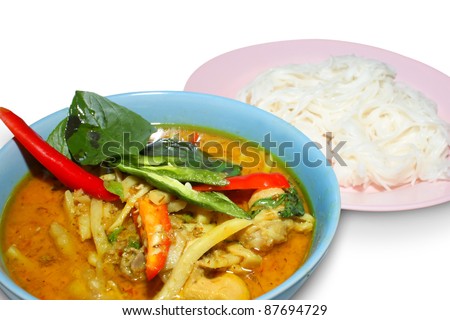 thai food curry chicken with rice vermicelli