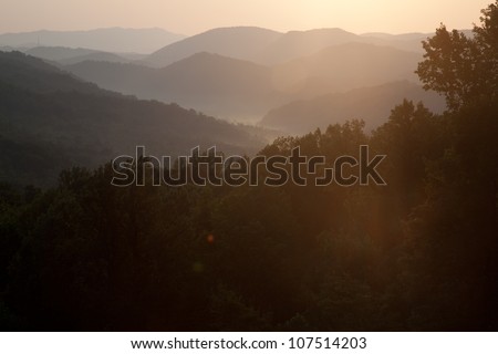Sunrise in Great Smoky Mountains Park, Tennessee, tourist destination