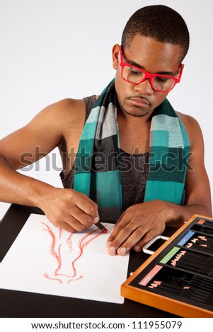 black man drawing