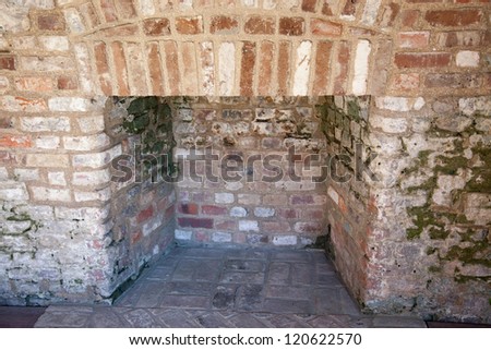 fireplace in Old brick slave quarters, at Boon Hall Plantation, near Charleston, SC, USA