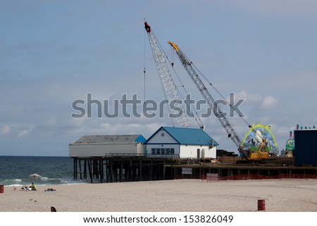 Seaside Heights, N.J., USA - CIRCA August 30, 2013 Pier and boardwalk, destroyed by hurricane Sandy and still being re-built
