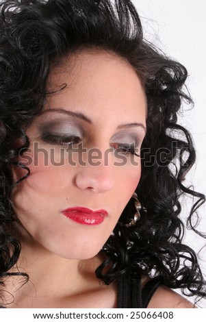 Lovely hispanic woman looking to the right in a quiet mood