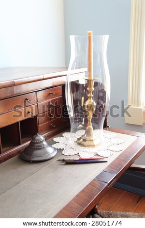 Writing table with candle