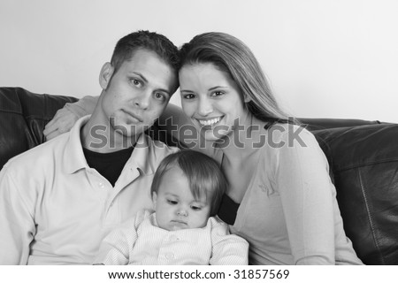 Black and white of happy family together