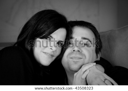 black and white photography lovers. stock photo : Lovers snuggle in lack and white