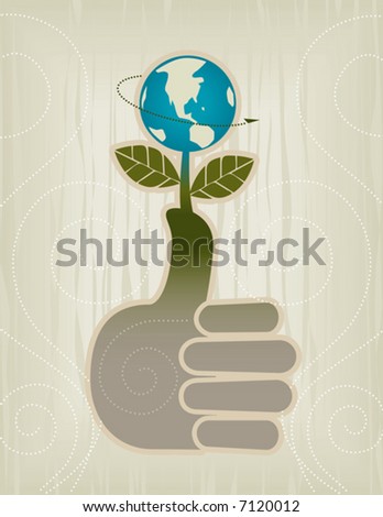 Stylized Green Thumb Globe Thumbs Up Concept Icon Easy-edit layered file Stylized Green Thumb Globe Thumbs Up Concept Icon Easy-edit layered file