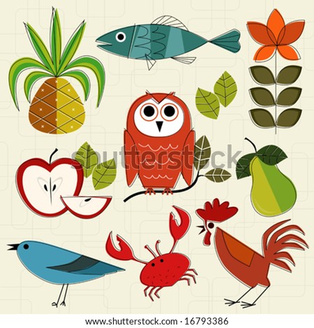 Retro-stylized Icons inspired by the motifs seen on kitchenware from the 50s through the 70s Items are grouped so you can use them independently from the background Layered file for easy edit. Retro-stylized Icons inspired by the motifs seen on kitchenware from the 50s through the 70s Items are grouped so you can use them independently from the background Layered file for easy edit.