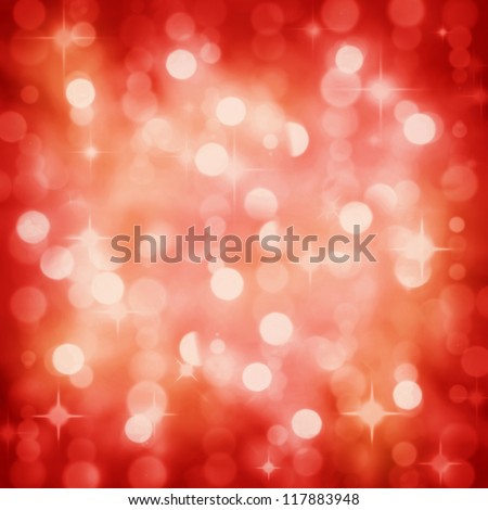 Background of defocused red lights with sparkles. Christmas, New Years, disco party bokeh