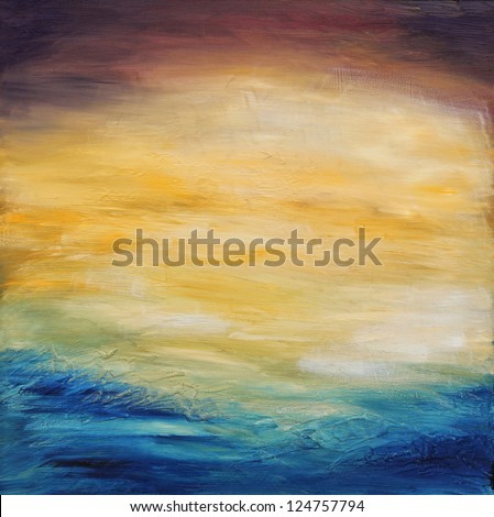 Beautiful abstract textured background of  evening sunset sky over the ocean. Original oil painting on canvas.