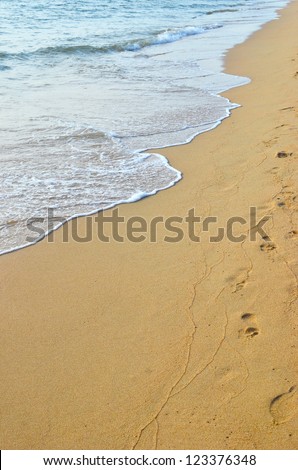 sand beach, sea and footsteps
