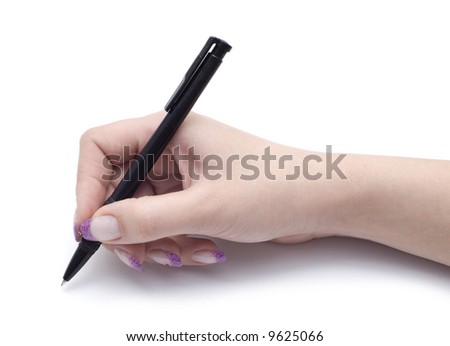 pen in female hand isolated over white