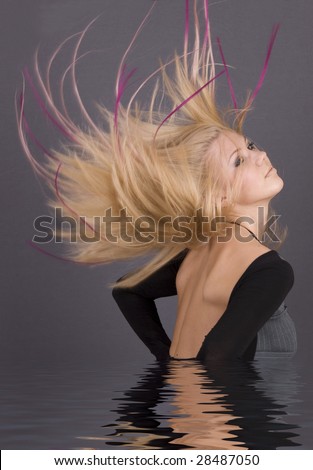 young blonde woman with long hair in clear water