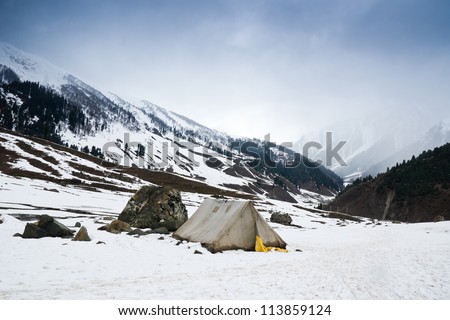 Old style tent on snow mountain in Sonamarg , Kashmir - India