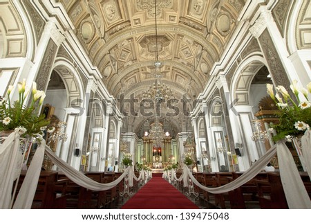 MANILA, PHILIPPINES - MAY 2: Decoration for wedding at San Agustin Church on  May 2,2012  in Intramuros , Manila Philippines. San Agustin Church is a Roman Catholic church which was founded in 1571.