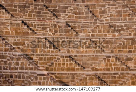 Pattern of Chand baori stepwell in Jaipur Rajasthan India.