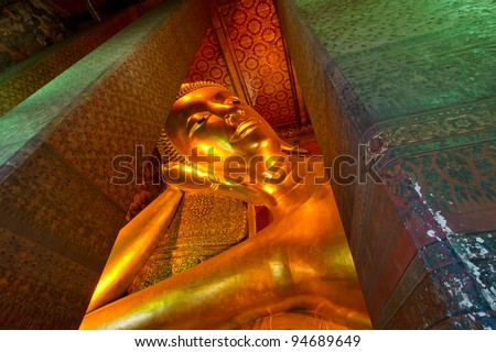 Golden reclining buddha of Wat Pho temple, Bangkok Thailand
