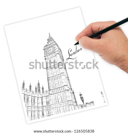 artist drawing landscape of london