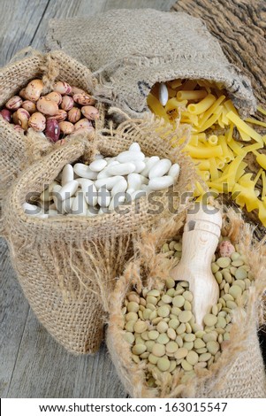 various legumes which lentils,red bean white bean and mixed pasta