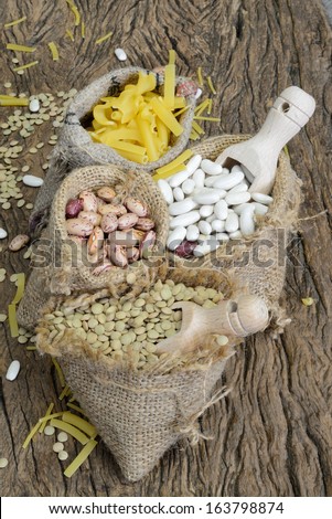 various legumes which lentils,red bean white bean and mixed pasta